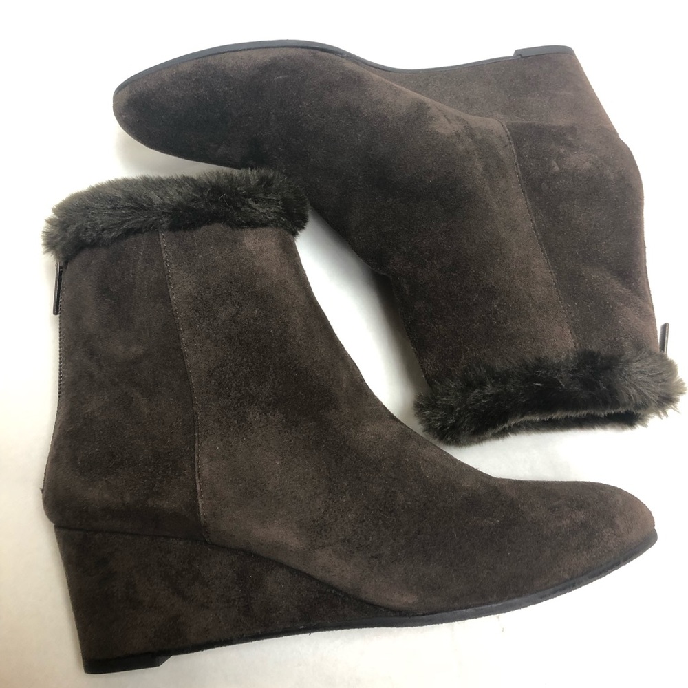 AQUATALIA Jinx Brown Suede Faux Fur Wedge Boots